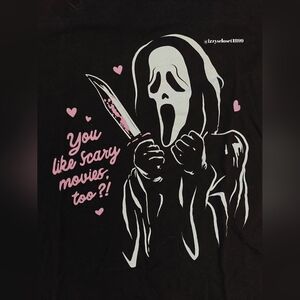Scream Valentines Ghostface Boyfriend Graphic T-shirt in black and pink